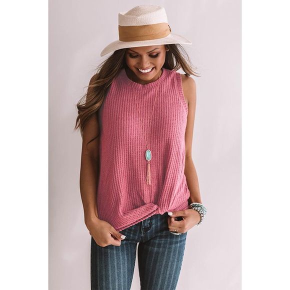 Azura Exchange  Red Twist Knot Waffle Knit Tank Top - Picture 7 of 15